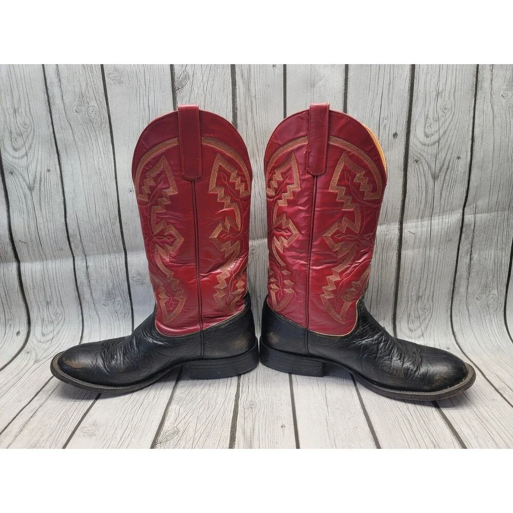 Anderson Bean 2 Tone Black Bullhide Red Cowboy Boots Mens 8.5 EE Western Vtg